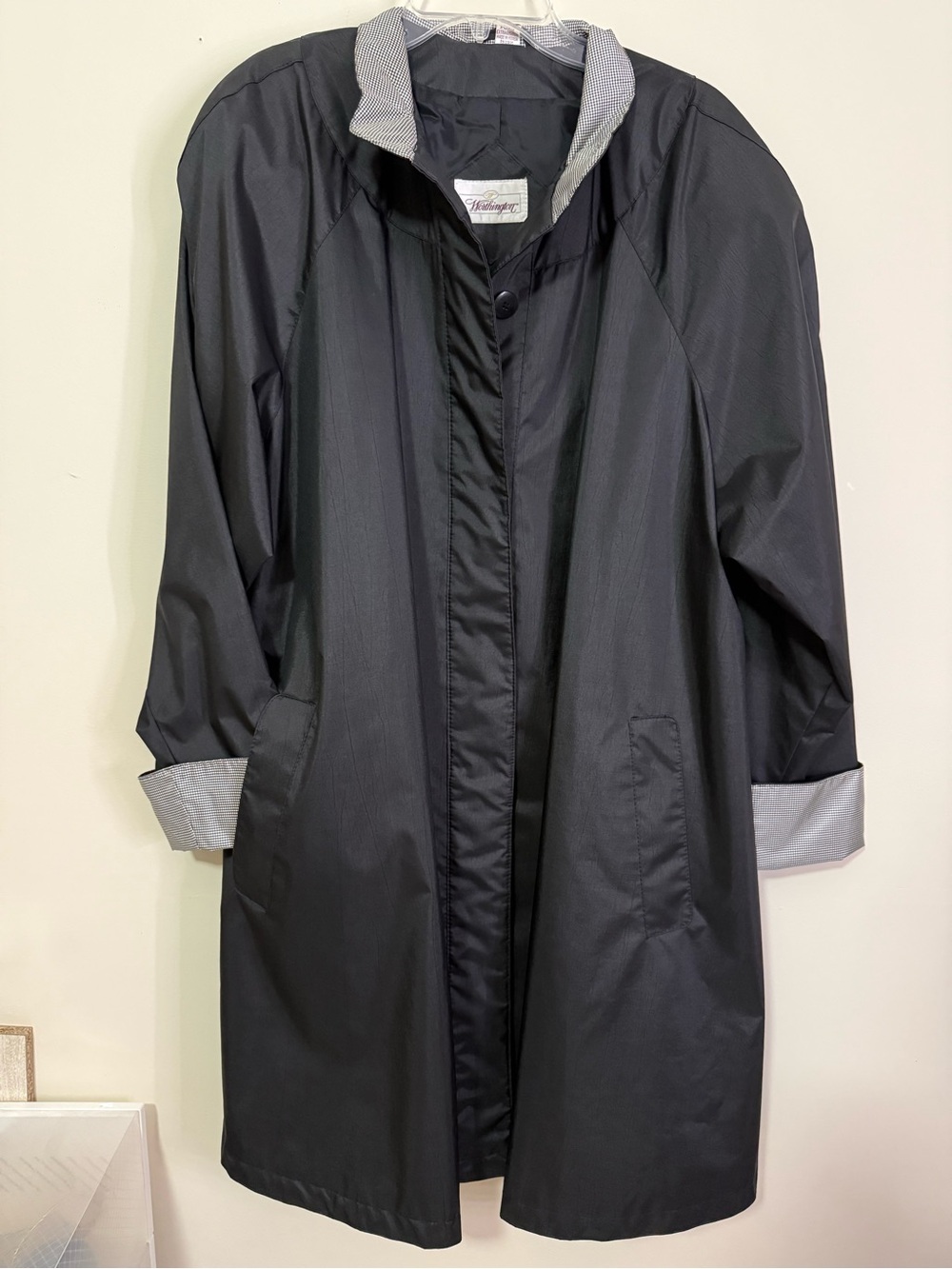 Worthington Black Lightweight Trench Coat with Gray Trim